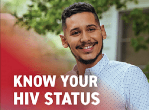 Image of man with words overlaying image: Know your HIV Status. It's the first step to staying healthy.