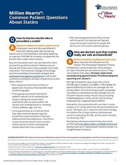 Statin Q&A Fact sheet snapshot