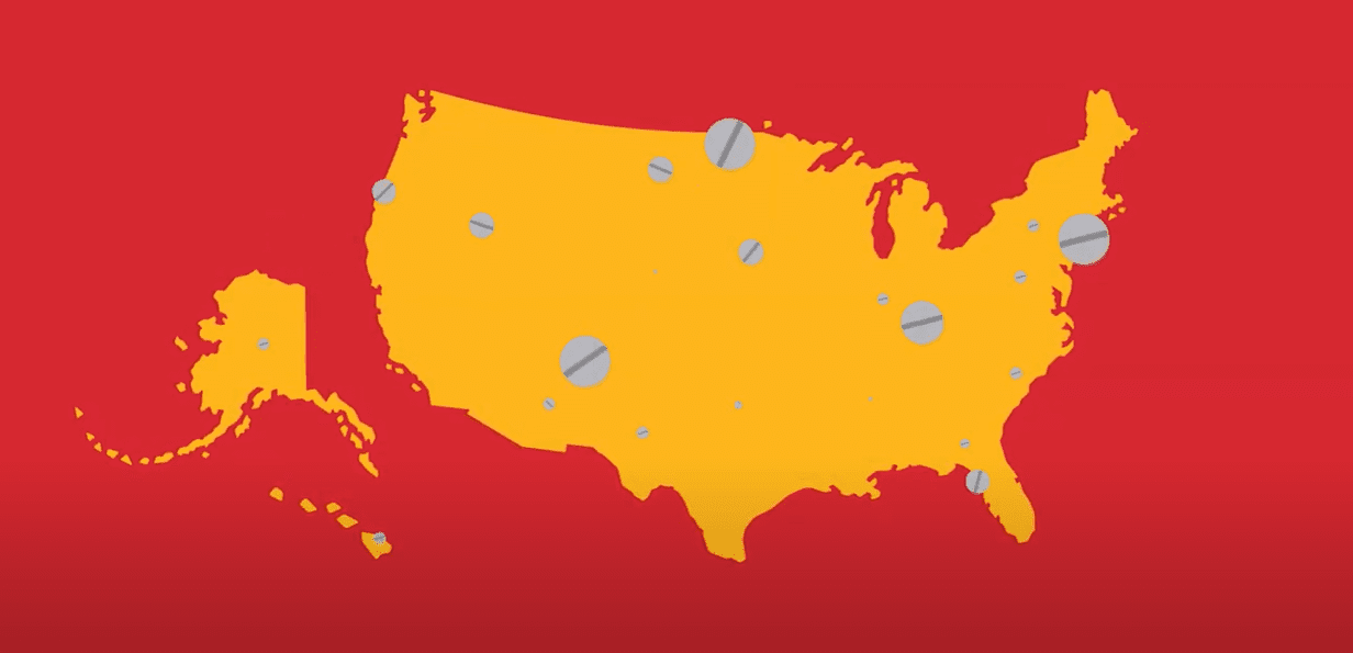 US map with pill overlays