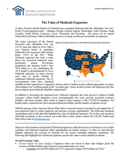 The value of Medicaid expansion first page
