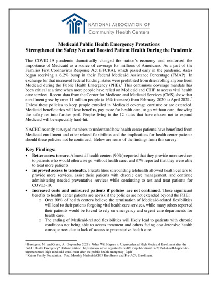 NACHC Report: Medicaid Public Health Emergency Protections Strengthened the Safety Net and Boosted Patient Health During the Pandemic