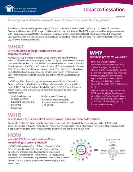 Tobacco Cessation Change Package for Health Centers: Fact Sheet