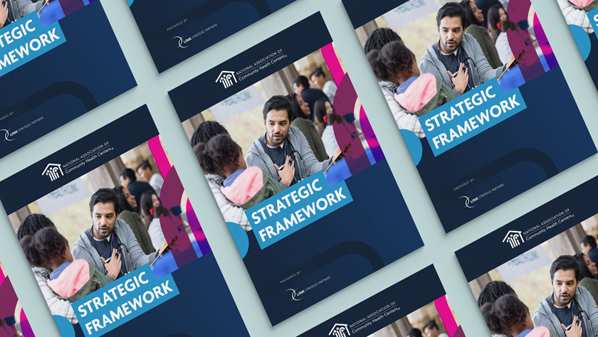 Graphic layout of pamphlets titled Strategic Framework